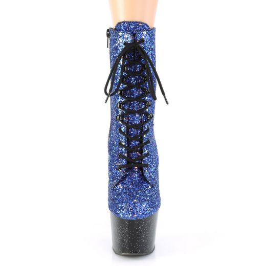 Product image of Pleaser ADORE-1020MG Blue Multicolour Glitter/Black 7 inch (17.8 cm) Heel 2 3/4 inch (7 cm) Platform Lace-Up Front Ankle Boot Side Zip