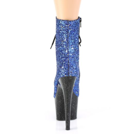 Product image of Pleaser ADORE-1020MG Blue Multicolour Glitter/Black 7 inch (17.8 cm) Heel 2 3/4 inch (7 cm) Platform Lace-Up Front Ankle Boot Side Zip