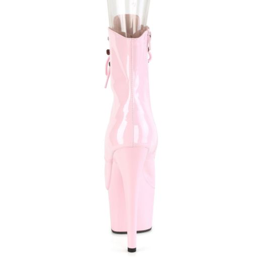 Product image of Pleaser ADORE-1021 Baby Pink Patent/Baby Pink 7 inch (17.8 cm) Heel 2 3/4 inch (7 cm) Platform Peep Toe Lace-Up Ankle Boot Side Zip
