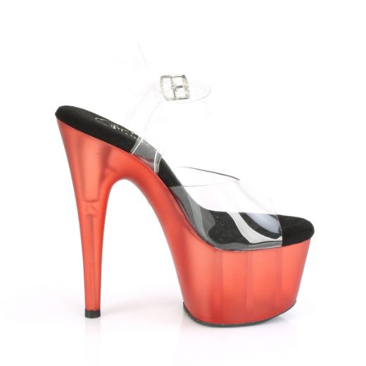 Product image of Pleaser ADORE-708T Clear/Red Frosted 7 inch (17.8 cm) Heel 2 3/4 inch (7 cm) Tinted Platform Ankle Strap Sandal Shoes