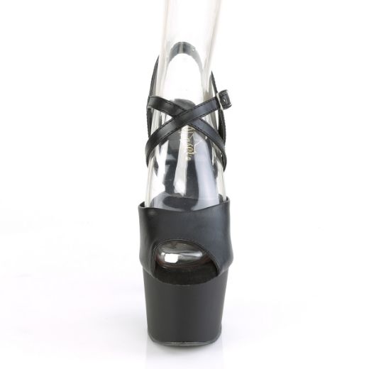 Product image of Pleaser ADORE-724 Black Faux Leather/Black Matte 7 inch (17.8 cm) Heel 2 3/4 inch (7 cm) Platform Peep Toe Criss Cross Straps Sandal