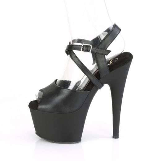 Product image of Pleaser ADORE-724 Black Faux Leather/Black Matte 7 inch (17.8 cm) Heel 2 3/4 inch (7 cm) Platform Peep Toe Criss Cross Straps Sandal