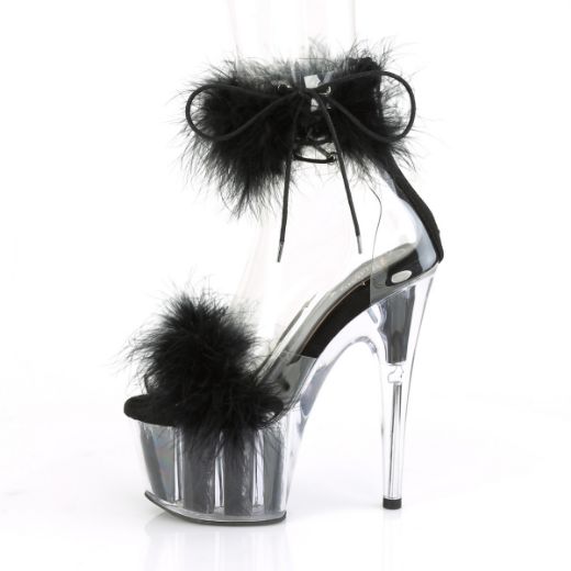 Product image of Pleaser ADORE-724F Clear-Black Faux Fur/Black Faux Fur 7 inch (17.8 cm) Heel 2 3/4 inch (7 cm) Platform Faux Feathers Faux Fur Ankle Cuff Sandal Back Zip