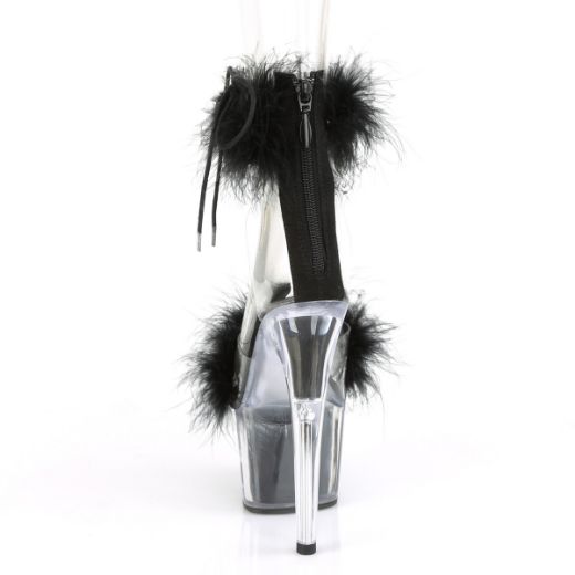 Product image of Pleaser ADORE-724F Clear-Black Faux Fur/Black Faux Fur 7 inch (17.8 cm) Heel 2 3/4 inch (7 cm) Platform Faux Feathers Faux Fur Ankle Cuff Sandal Back Zip