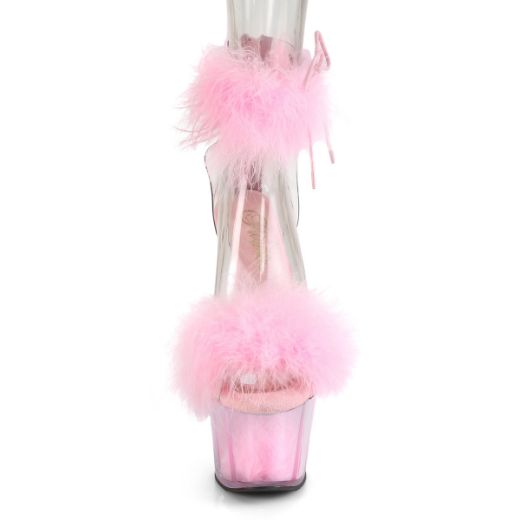 Product image of Pleaser ADORE-724F Clear-Baby Pink Faux Fur/Baby Pink Faux Fur 7 inch (17.8 cm) Heel 2 3/4 inch (7 cm) Platform Faux Feathers Faux Fur Ankle Cuff Sandal Back Zip