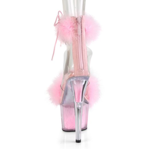 Product image of Pleaser ADORE-724F Clear-Baby Pink Faux Fur/Baby Pink Faux Fur 7 inch (17.8 cm) Heel 2 3/4 inch (7 cm) Platform Faux Feathers Faux Fur Ankle Cuff Sandal Back Zip