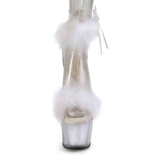 Product image of Pleaser ADORE-724F Clear-White Faux Fur/White Faux Fur 7 inch (17.8 cm) Heel 2 3/4 inch (7 cm) Platform Faux Feathers Faux Fur Ankle Cuff Sandal Back Zip