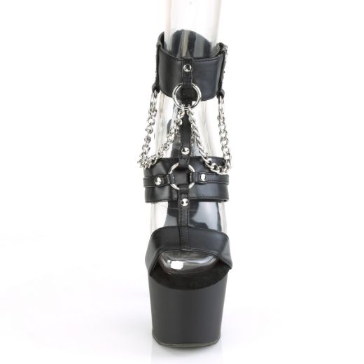 Product image of Pleaser ADORE-761 Black Faux Leather/Black Matte 7 inch (17.8 cm) Heel 2 3/4 inch (7 cm) Platform Strappy T-Straps Sandal Shoes