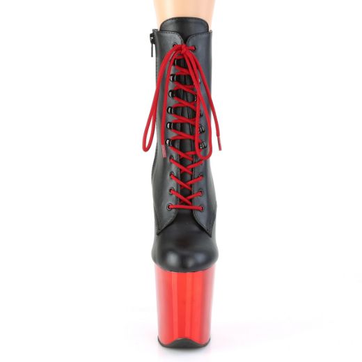 Product image of Pleaser FLAMINGO-1020 Black Faux Leather/Red Chrome 8 inch (20 cm) Heel 4 inch (10 cm) Platform Two Tone Lace-Up Front Ankle Boot Side Zip