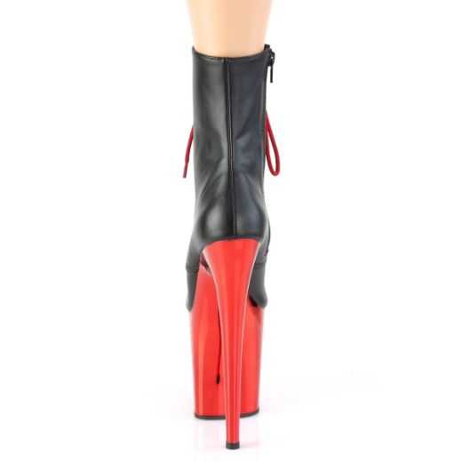 Product image of Pleaser FLAMINGO-1020 Black Faux Leather/Red Chrome 8 inch (20 cm) Heel 4 inch (10 cm) Platform Two Tone Lace-Up Front Ankle Boot Side Zip