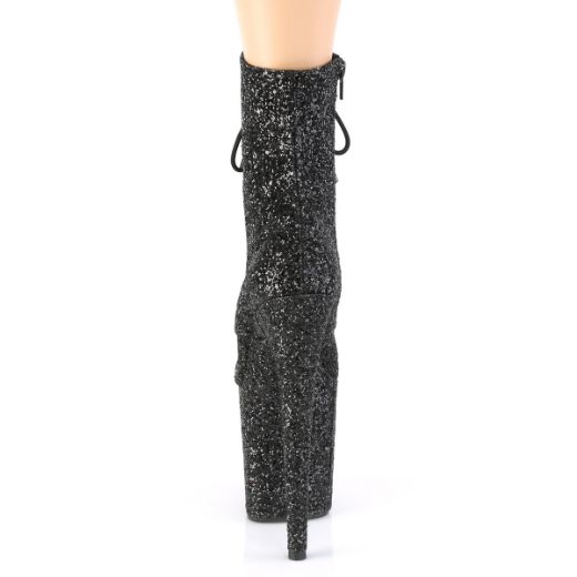 Product image of Pleaser FLAMINGO-1020GWR Black Glitter/Black Glitter 8 inch (20 cm) Heel 4 inch (10 cm) Platform Lace-Up Glitter Ankle Boot Side Zip