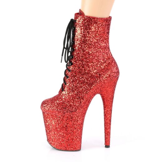 Product image of Pleaser FLAMINGO-1020GWR Red Glitter/Red Glitter 8 inch (20 cm) Heel 4 inch (10 cm) Platform Lace-Up Glitter Ankle Boot Side Zip