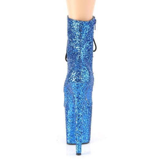 Product image of Pleaser FLAMINGO-1020GWR Royal Blue Glitter/Royal Blue Glitter 8 inch (20 cm) Heel 4 inch (10 cm) Platform Lace-Up Glitter Ankle Boot Side Zip