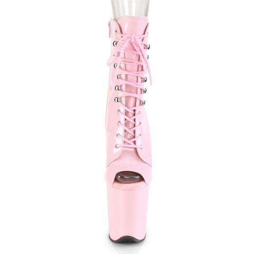 Product image of Pleaser FLAMINGO-1021 Baby Pink Patent/Baby Pink 8 inch (20 cm) Heel 4 inch (10 cm) Platform Lace-Up Glitter Ankle Boot Side Zip