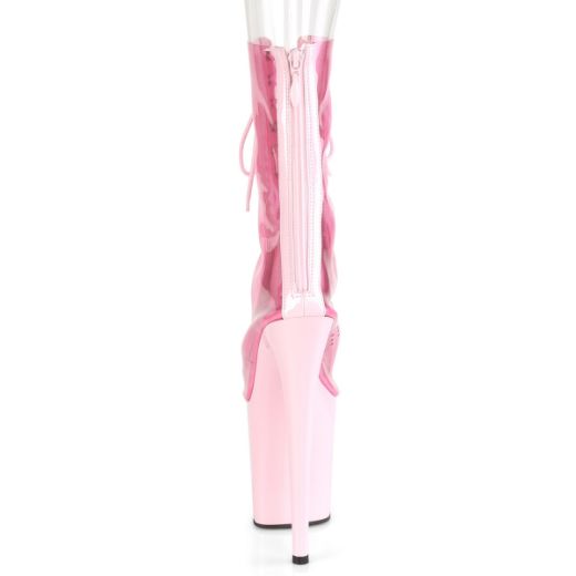 Product image of Pleaser FLAMINGO-800-34 Baby Pink Polyurethane (Pu)-Baby Pink Patent/Baby Pink 8 inch (20 cm) Heel 4 inch (10 cm) Platform Lace-Up Peep Toe Ankle Boot Back Zip