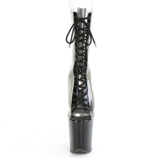 Product image of Pleaser FLAMINGO-800-34 Clear-Black Patent/Black 8 inch (20 cm) Heel 4 inch (10 cm) Platform Lace-Up Peep Toe Ankle Boot Back Zip
