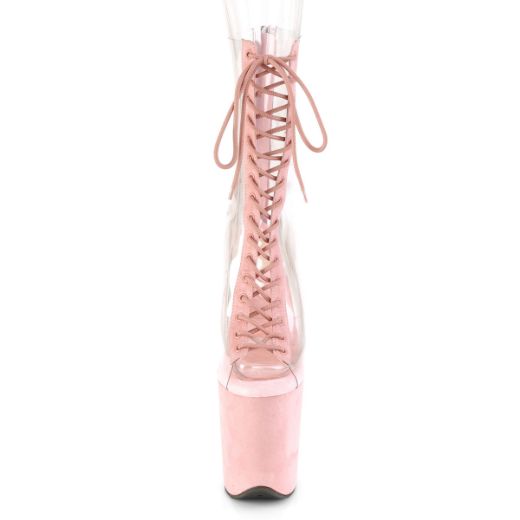 Product image of Pleaser FLAMINGO-800-34FS Clear-Baby Pink Faux Suede/Baby Pink Faux Suede 8 inch (20 cm) Heel 4 inch (10 cm) Platform Lace-Up Peep Toe Ankle Boot Back Zip