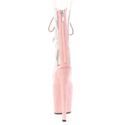 Product image of Pleaser FLAMINGO-800-34FS Clear-Baby Pink Faux Suede/Baby Pink Faux Suede 8 inch (20 cm) Heel 4 inch (10 cm) Platform Lace-Up Peep Toe Ankle Boot Back Zip
