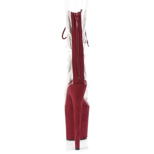 Product image of Pleaser FLAMINGO-800-34FS Clear-Burgundy Faux Suede/Burgundy Suede 8 inch (20 cm) Heel 4 inch (10 cm) Platform Lace-Up Peep Toe Ankle Boot Back Zip