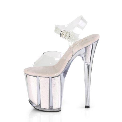 Product image of Pleaser FLAMINGO-808G Clear/Multicolour Glitter Inserts 8 inch (20 cm) Heel 4 inch (10 cm) Platform Ankle Strap Sandal With Glitter Insert Shoes