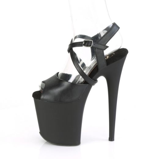 Product image of Pleaser FLAMINGO-824 Black Faux Leather/Black Matte 8 inch (20 cm) Heel 4 inch (10 cm) Platform Peep Toe Criss Cross Ankle Strap Sandal