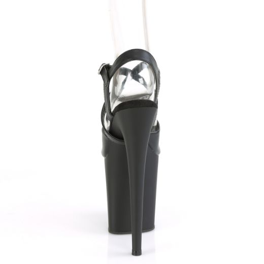 Product image of Pleaser FLAMINGO-824 Black Faux Leather/Black Matte 8 inch (20 cm) Heel 4 inch (10 cm) Platform Peep Toe Criss Cross Ankle Strap Sandal