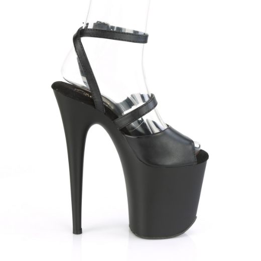 Product image of Pleaser FLAMINGO-829 Black Faux Leather/Black Matte 8 inch (20 cm) Heel 4 inch (10 cm) Platform Peep Toe Ankle Strap Sandal Shoes