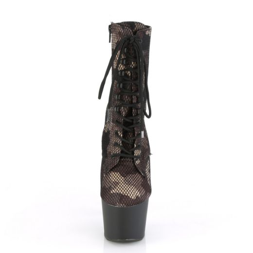 Product image of Pleaser ADORE-1020CM Green Camouflage-Mesh/Black Matte 7 inch (17.8 cm) Heel 2 3/4 inch (7 cm) Platform Lace-Up Front Ankle Boot Side Zip