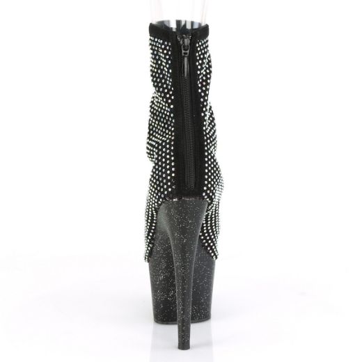 Product image of Pleaser ADORE-1031GM Black Fabric-Rhinestones/Black Matte 7 inch (17.8 cm) Heel 2 3/4 inch (7 cm) Platform Open Toe Ankle Boot Back Zip