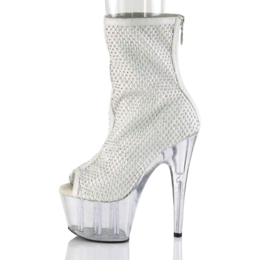 Product image of Pleaser ADORE-1031GM White Fabric-Rhinestones/Clear 7 inch (17.8 cm) Heel 2 3/4 inch (7 cm) Platform Open Toe Ankle Boot Back Zip