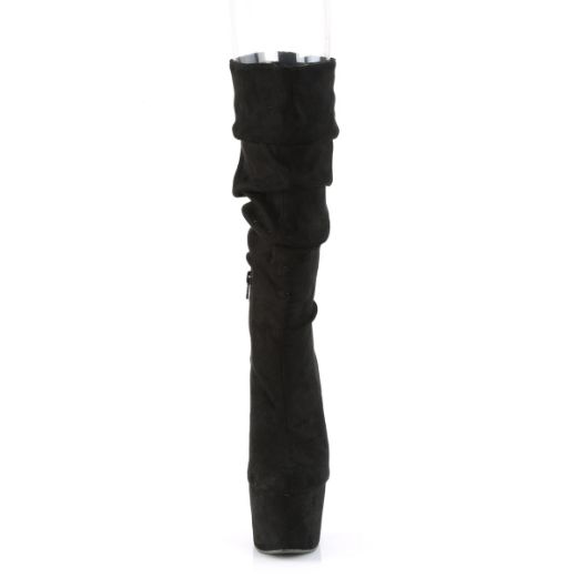 Product image of Pleaser ADORE-1061 Black Faux Suede/Black Faux Suede 7 inch (17.8 cm) Heel 2 3/4 inch (7 cm) Platform Slouch Mid-Calf Boot Inside Zip