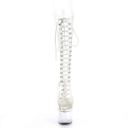 Product image of Pleaser ADORE-2020C Clear/Clear 7 inch (17.8 cm) Heel 2 3/4 inch (7 cm) Platform Lace-Up Knee Boot Knee High Boot