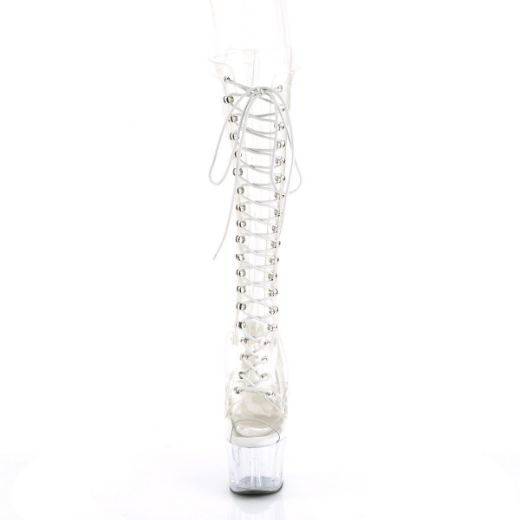 Product image of Pleaser ADORE-2021C Clear/Clear 7 inch (17.8 cm) Heel 2 3/4 inch (7 cm) Platform Peep Toe Lace-Up Knee Boot Knee High Boot