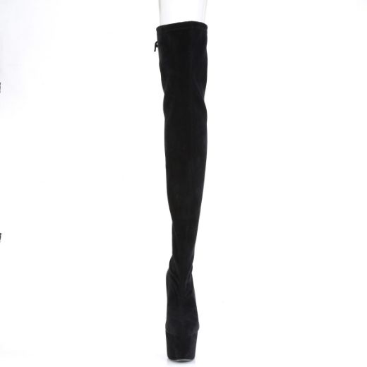 Product image of Pleaser ADORE-3008 Black Stretch Faux Suede/Black Faux Suede 7 inch (17.8 cm) Heel 2 3/4 inch (7 cm) Platform Stretch Pull-On Thigh High Boot