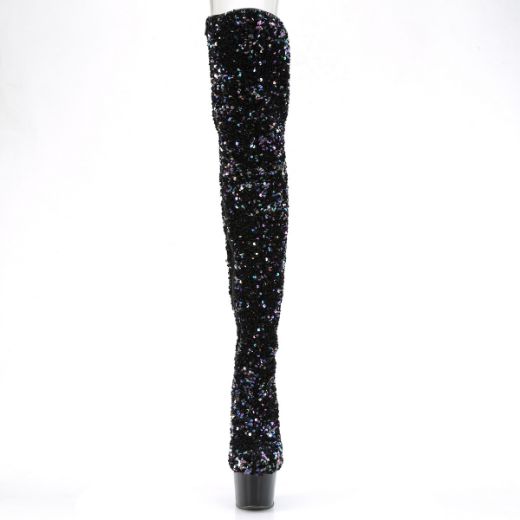 Product image of Pleaser ADORE-3020 Black Multicolour Seuqins/Black 7 inch (17.8 cm) Heel 2 3/4 inch (7 cm) Platform Sequins Thigh High Boot Inside Zip