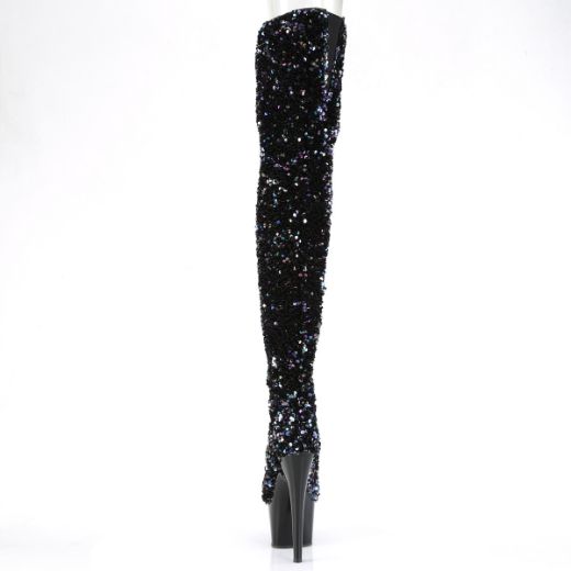 Product image of Pleaser ADORE-3020 Black Multicolour Seuqins/Black 7 inch (17.8 cm) Heel 2 3/4 inch (7 cm) Platform Sequins Thigh High Boot Inside Zip