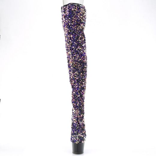 Product image of Pleaser ADORE-3020 Purple Multicolour Sequins/Black 7 inch (17.8 cm) Heel 2 3/4 inch (7 cm) Platform Sequins Thigh High Boot Inside Zip