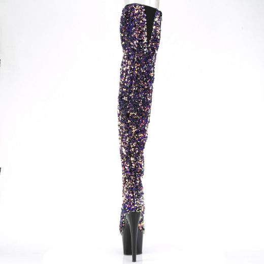 Product image of Pleaser ADORE-3020 Purple Multicolour Sequins/Black 7 inch (17.8 cm) Heel 2 3/4 inch (7 cm) Platform Sequins Thigh High Boot Inside Zip