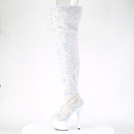 Product image of Pleaser ADORE-3020 White Multicolour Sequins/White 7 inch (17.8 cm) Heel 2 3/4 inch (7 cm) Platform Sequins Thigh High Boot Inside Zip