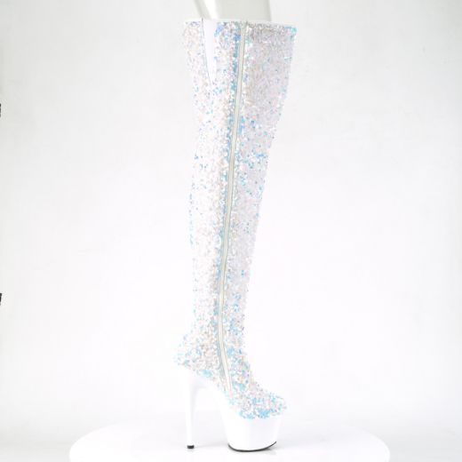 Product image of Pleaser ADORE-3020 White Multicolour Sequins/White 7 inch (17.8 cm) Heel 2 3/4 inch (7 cm) Platform Sequins Thigh High Boot Inside Zip