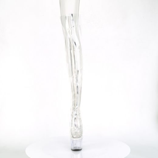 Product image of Pleaser ADORE-3021 Clear Polyurethane (Pu)-Silver Metallic/Clear 7 inch (17.8 cm) Heel 2 3/4 inch (7 cm) Platform Open Toe Thigh High Boot Back Zip