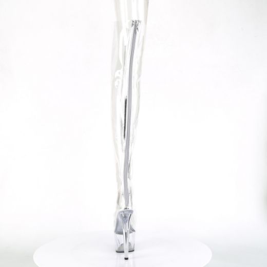 Product image of Pleaser ADORE-3021 Clear Polyurethane (Pu)-Silver Metallic/Clear 7 inch (17.8 cm) Heel 2 3/4 inch (7 cm) Platform Open Toe Thigh High Boot Back Zip