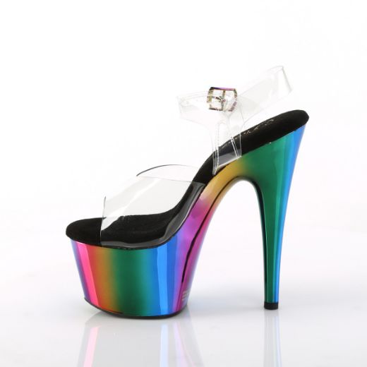 Product image of Pleaser ADORE-708RC Clear/Rainbow Chrome 7 inch (17.8 cm) Heel 2 3/4 inch (7 cm) Chrome Plated Platform Ankle Strap Sandal Shoes