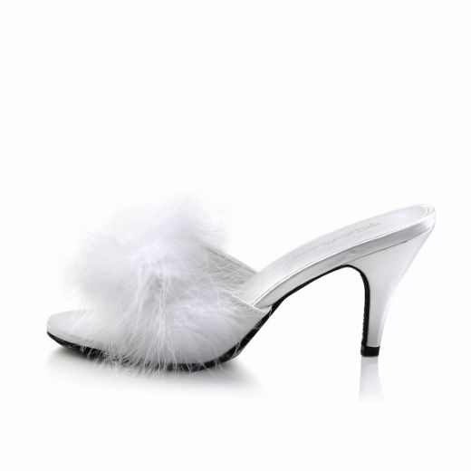 Product image of Fabulicious AMOUR-03 White Polyurethane (Pu)-Faux Fur 3 inch (7.6 cm) Classic Faux Feathers Slipper