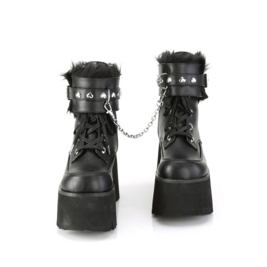 Product image of Demonia ASHES-57 Black Vegan Faux Leather 3 1/2 inch (9 cm) Chunky Heel 2 1/4 inch (5.7 cm) Platform Lace-Up Ankle Bt Side Zip
