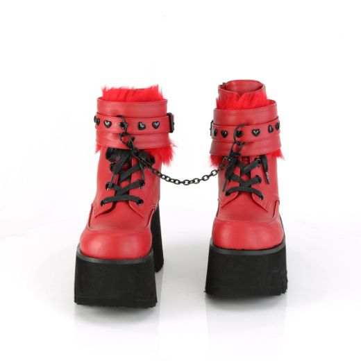 Product image of Demonia ASHES-57 Red Vegan Faux Leather 3 1/2 inch (9 cm) Chunky Heel 2 1/4 inch (5.7 cm) Platform Lace-Up Ankle Bt Side Zip