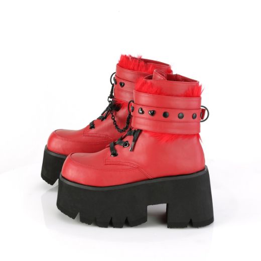 Product image of Demonia ASHES-57 Red Vegan Faux Leather 3 1/2 inch (9 cm) Chunky Heel 2 1/4 inch (5.7 cm) Platform Lace-Up Ankle Bt Side Zip