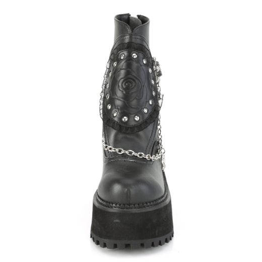 Product image of Demonia ASSAULT-55 Black Vegan Faux Leather 4 3/4 inch (12.1 cm) Heel 2 1/4 inch (5.7 cm) Platform Ankle Boot With  Shield Back Zp