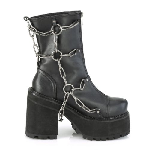 Product image of Demonia ASSAULT-66 Black Vegan Faux Leather 4 3/4 inch (12.1 cm) Heel 2 1/4 inch (5.7 cm) Platform Ankle Boot Front Zip