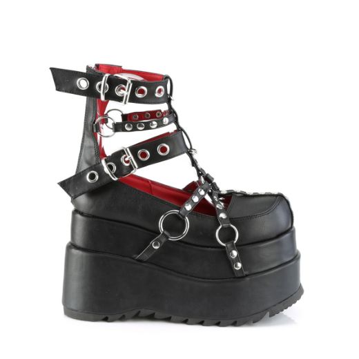 Product image of Demonia BEAR-28 Black Vegan Faux Leather 4 1/2 inch Tiered Platform Cage Bootie Back Metal Zip